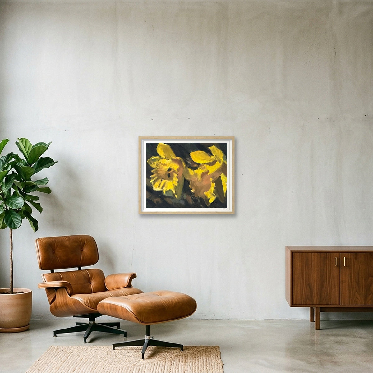 Daffodils in Sunlight — 50×40cm, 20×16" Oak Frame