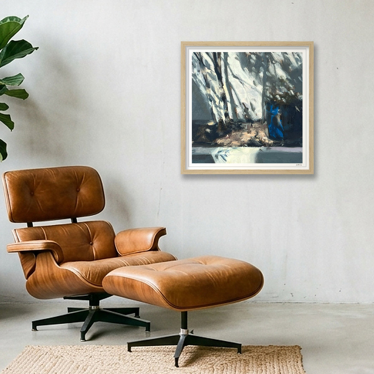 Garden Pot, Sun and Shadow — 40×40cm, 16×16" Oak Frame