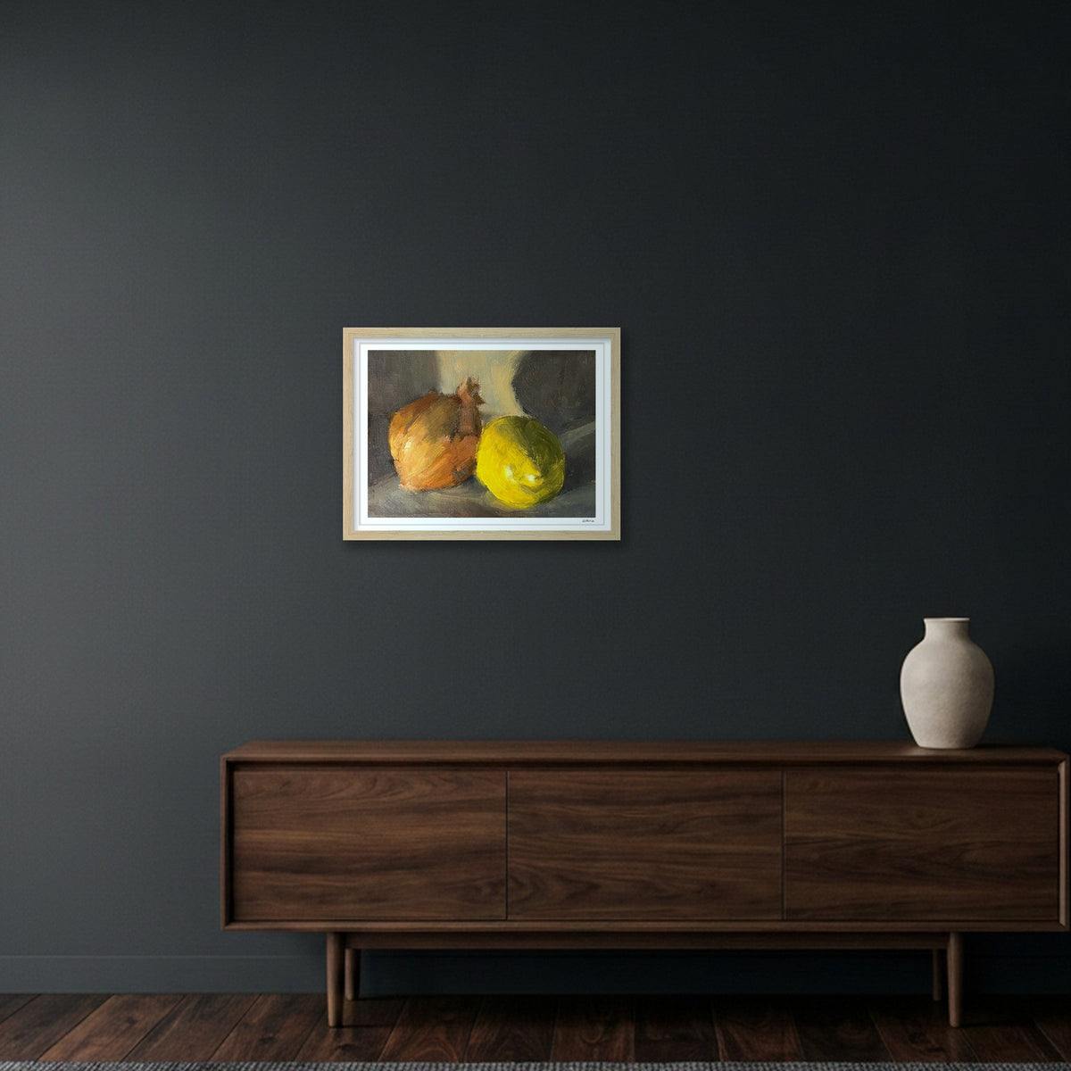 Study of Onion and Lemon — 40×30cm, 16×12" Oak Frame