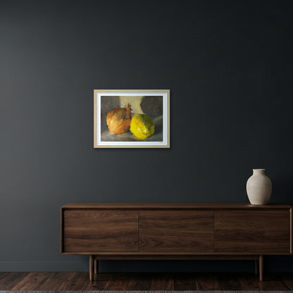 Study of Onion and Lemon — 40×30cm, 16×12" Oak Frame