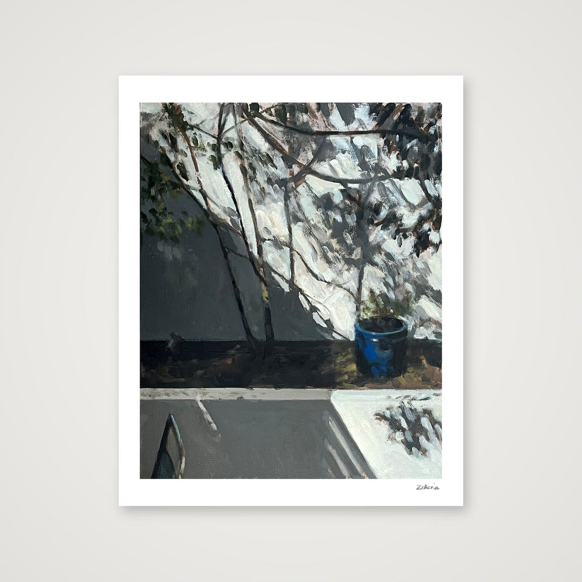 Blue Pot and Patio Wall, Sun and Shadow — 28×35cm, 11×14" Print only