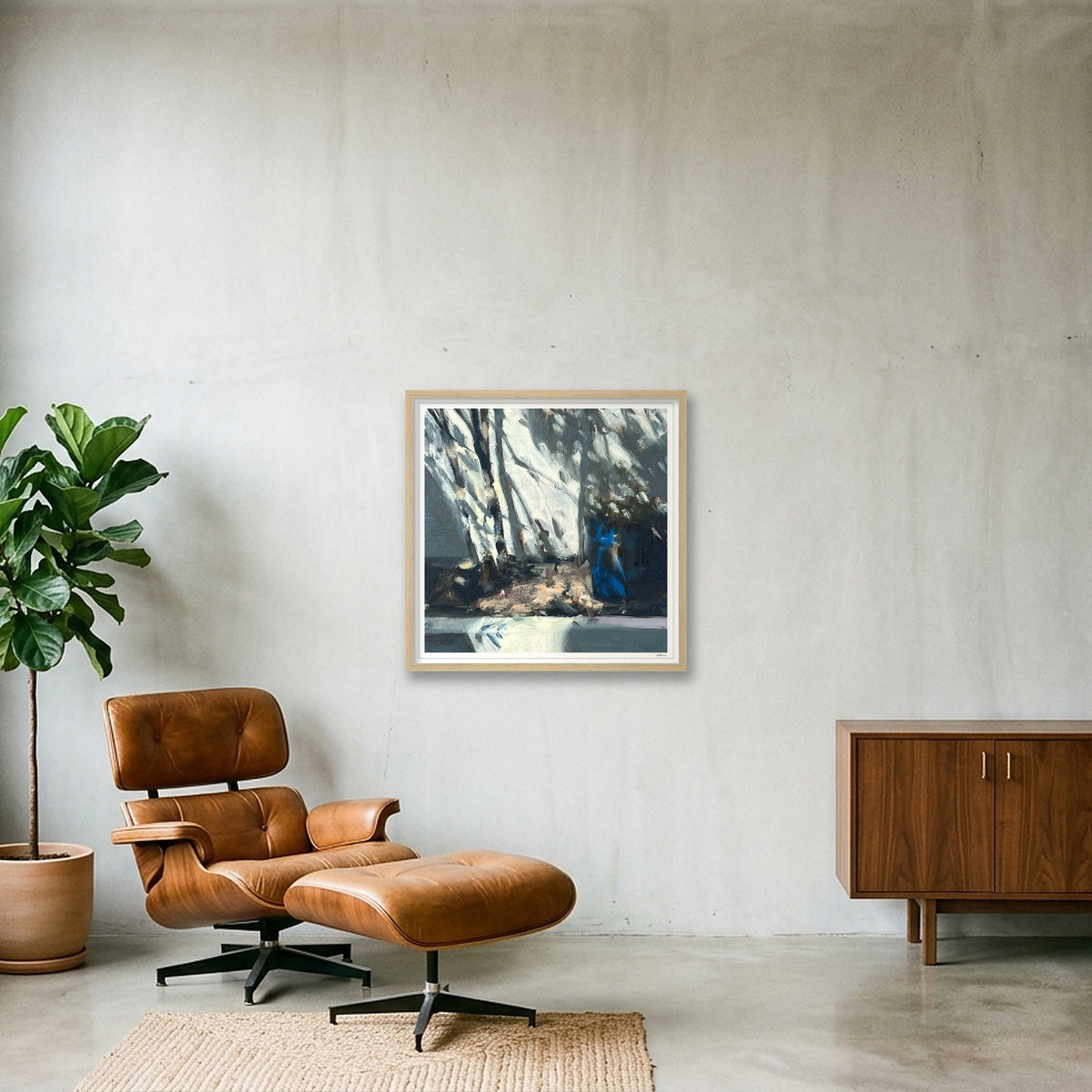 Garden Pot, Sun and Shadow — 50×50cm, 20×20" Oak Frame