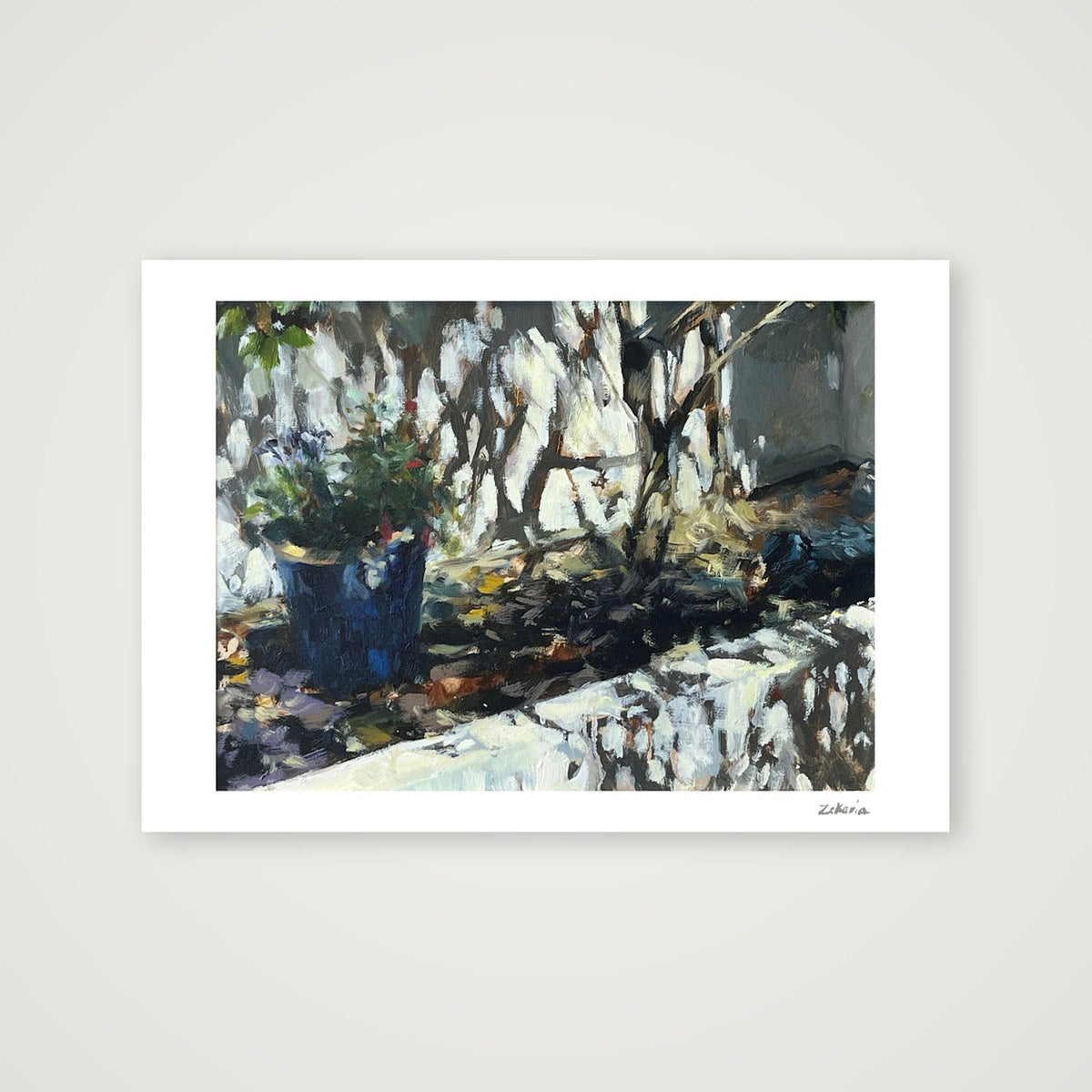 Blue Garden Pot, Strong Sunlight — A4 (30×21cm, 12×8") Print only