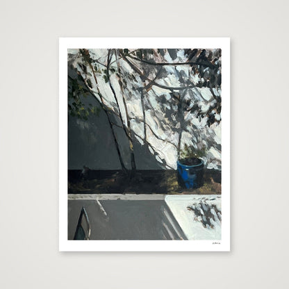 Blue Pot and Patio Wall, Sun and Shadow — 40×50cm, 16×20" Print only