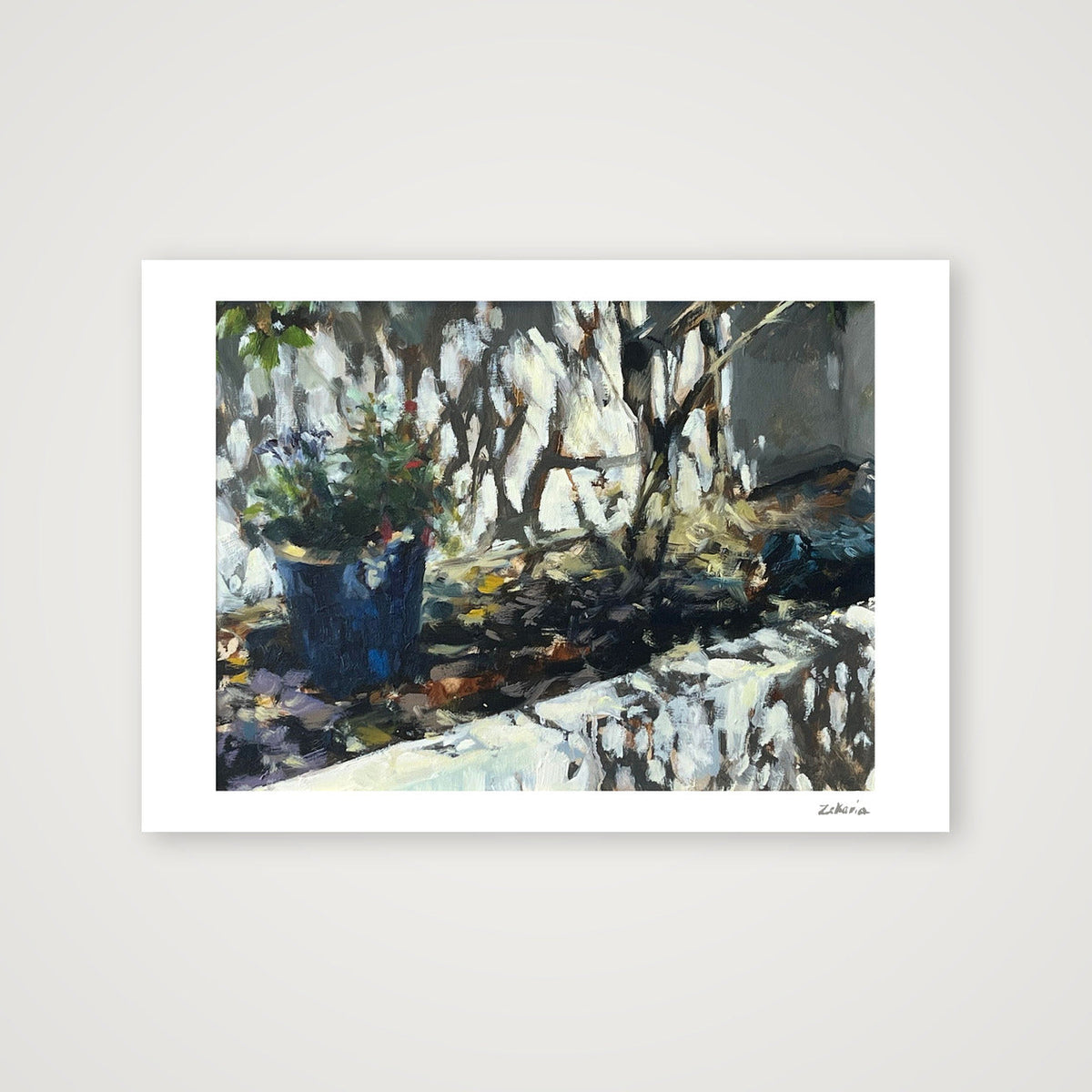 Blue Garden Pot, Strong Sunlight — A4 (30×21cm, 12×8") Print only