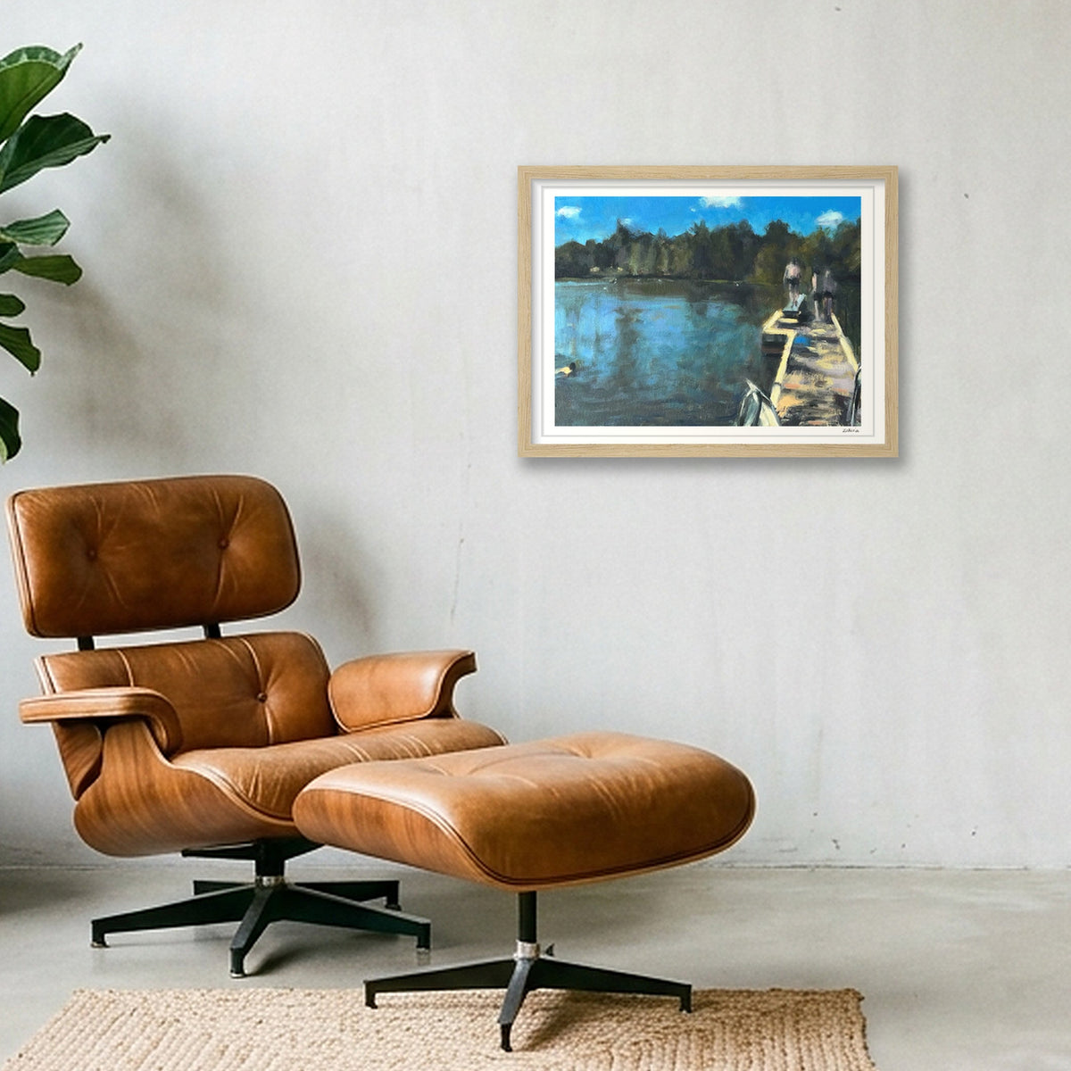 The Swimmers, Hampstead Heath Ponds — 40×30cm, 16×12" Oak Frame