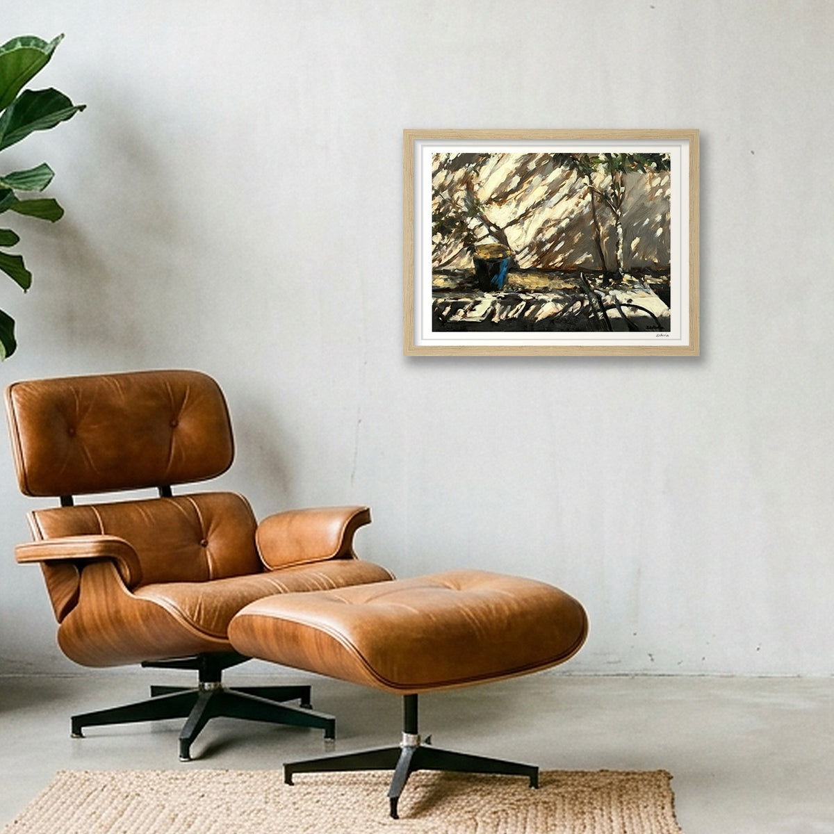 Blue Garden Pot, Fragments of Light — 40×30cm, 16×12" Oak Frame