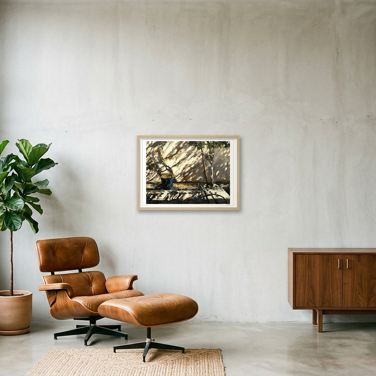 Blue Garden Pot, Fragments of Light — 59×42cm, 23×17" Oak Frame