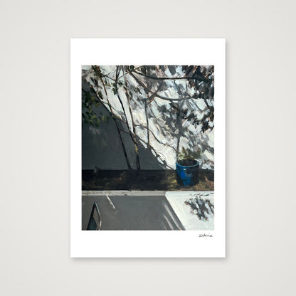 Blue Pot and Patio Wall, Sun and Shadow — A4 (21×30cm, 8×12") Print only