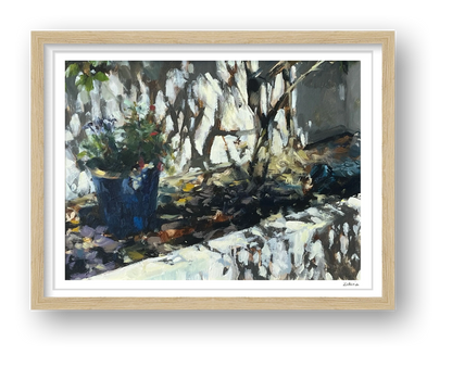 Blue Garden Pot, Strong Sunlight — framed