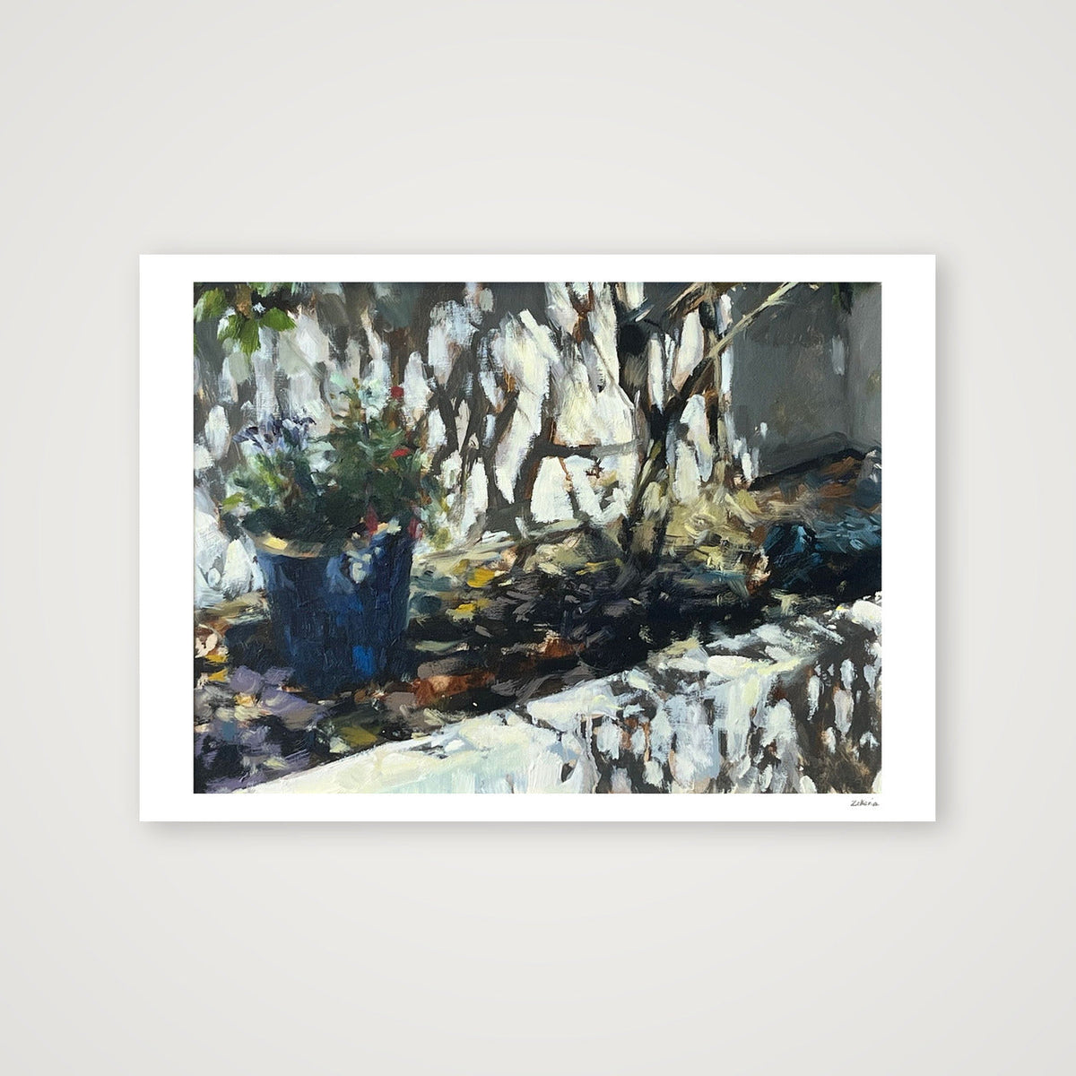 Blue Garden Pot, Strong Sunlight — 59×42cm, 23×17" Print only