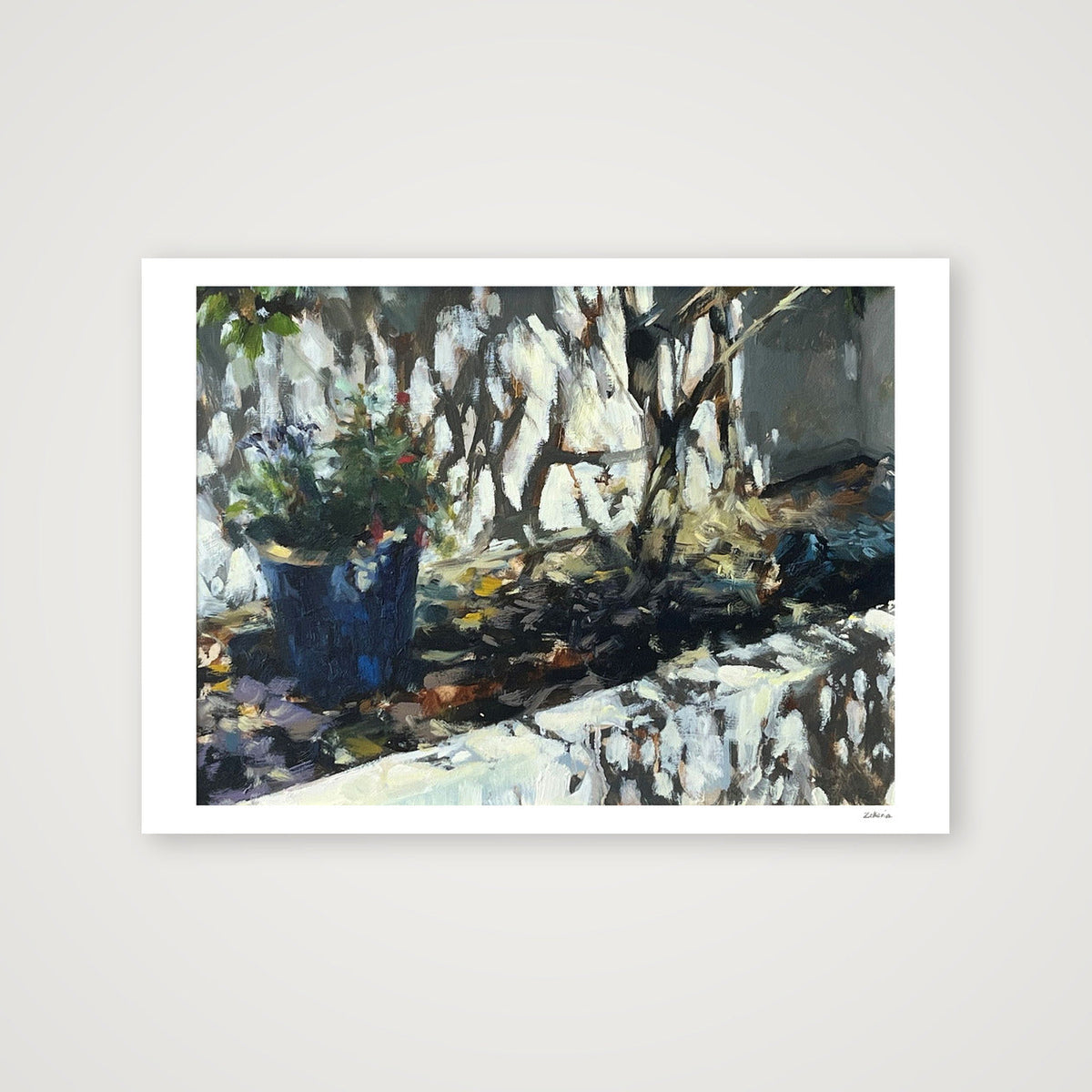 Blue Garden Pot, Strong Sunlight — 59×42cm, 23×17" Print only